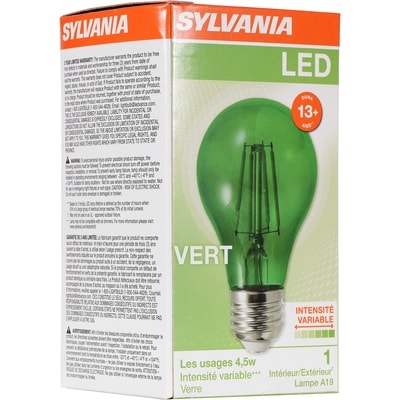 Sylvania Ampoule 8,5 W A19 10 000 HR verte 1 ea, 6,00 $/1ch