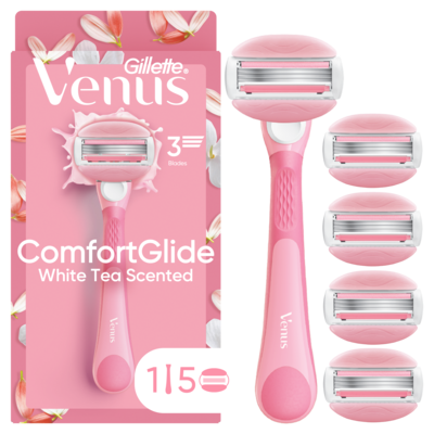Gillette Rasoir pour femmes thé blanc Venus Comfortglide – 1 rasoir + 5 recharges 5 ea, 6,70 $/1ch