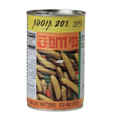 Bnei Darom Concombres en saumure (7-9) (+20 %) 650 g, 0,66 $/100g