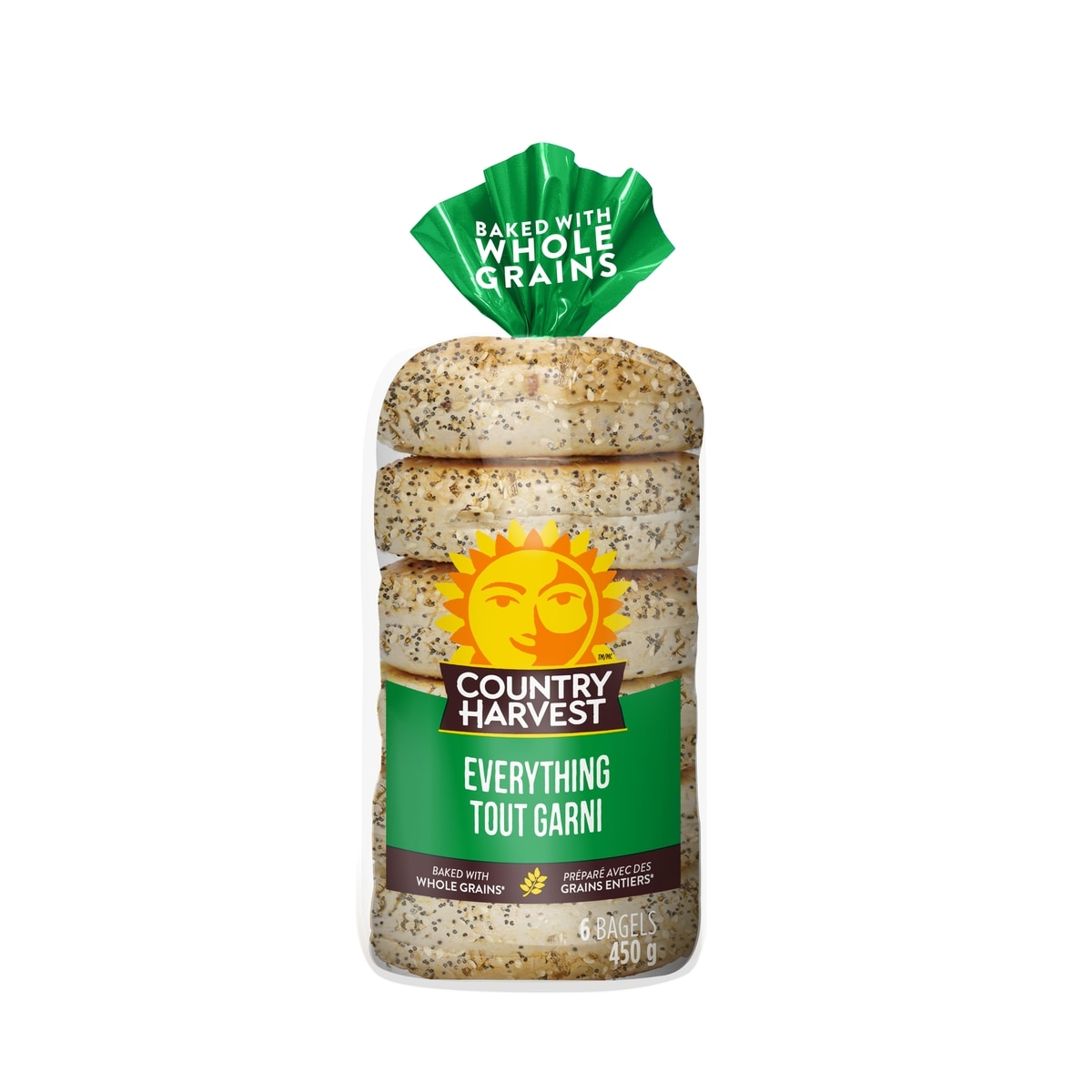 Country Harvest Bagels tout garnis 450 g, 0,95 $/100g