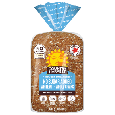 Country Harvest No Sugar Added White with Whole Grains Bread 600 g, $0.67/100g