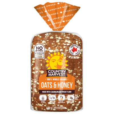 Country Harvest Oat & Honey Whole Wheat Bread 600 g, $0.67/100g