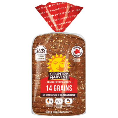 Country Harvest Pain 14 grains 600 g, 0,75 $/100g