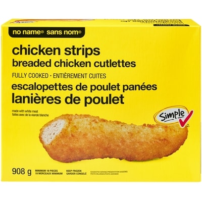 Sans Nom Lanières de poulet pané entièrement cuites 908 g, 0,77 $/100g