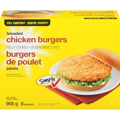No Name Fully Cooked, Breaded Chicken Burgers 908 g, $0.77/100g