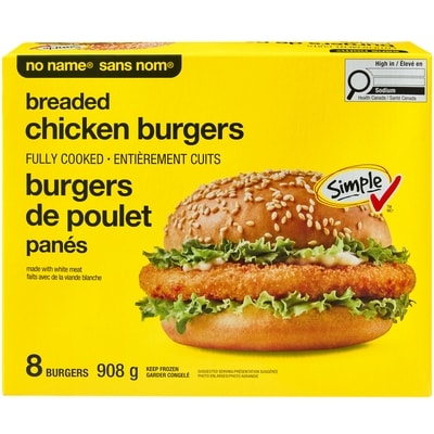 Sans Nom Burgers de poulet panés entièrement cuits 908 g, 0,77 $/100g