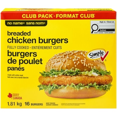 Sans Nom Burgers de poulet, format Club 1810 g, 0,66 $/100g