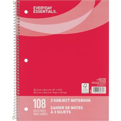 Everyday Essentials 3 Subject Notebook, 108 pages 1 ea, $2.50/1ea