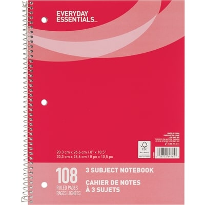 Everyday Essentials Cahier 3 sujets 1 ea, 2,50 $/1ch