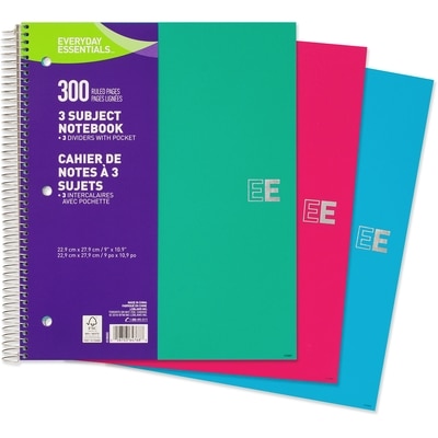 Everyday Essentials Notebook 3 Subject 300 Pages 1 ea, $6.50/1ea