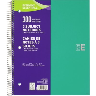 Everyday Essentials Cahier de notes 3 sujets, 300 pages 1 ea, 6,50 $/1ch