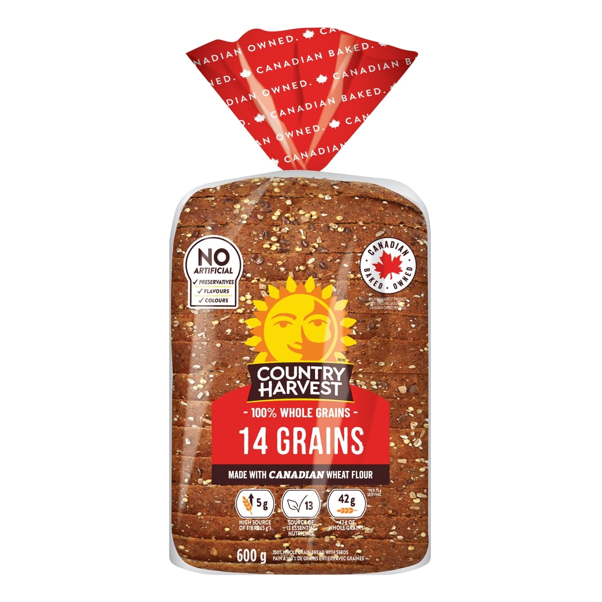 Country Harvest Pain aux 14 grains sans sucre 600 g, 0,72 $/100g