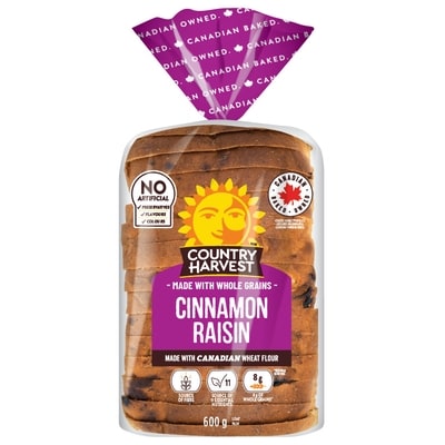 Country Harvest Cinnamon Raisin Bread 600 g, $0.67/100g