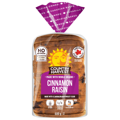 Country Harvest Pain Cannelle et raisins 600 g, 0,58 $/100g