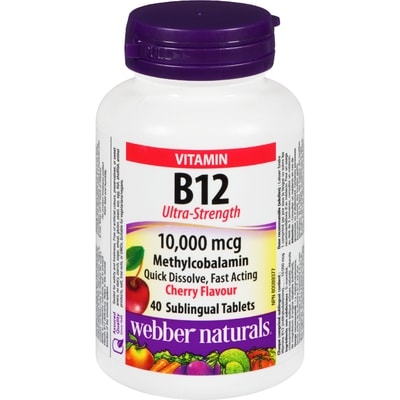 Webber Naturals Vitamin B12 Ultra Strength 10, 000Mcg Cherry Flavour 40 ea, $0.37/1ea