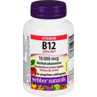 Webber Naturals Vitamine B12 Ultra-fort 10 000 mcg arôme de cerise 40 ea, 0,37 $/1ch