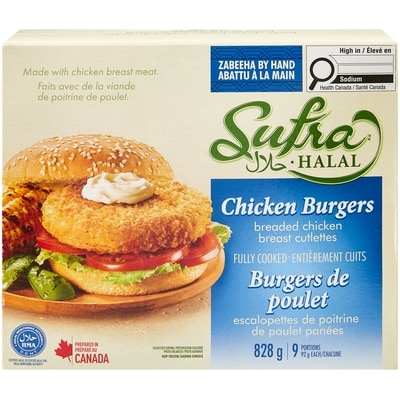 Sufra Halal Breaded Chicken Burgers 828 g, $1.21/100g