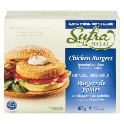 Sufra Burgers de poulet panés Halal 828 g, 1,21 $/100g