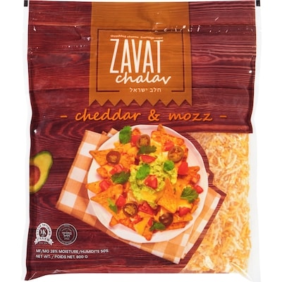 Zavat Chalav Kosher Cheese, Shredded Cheddar & Mozzarella, MF 28% 800 g, $4.13/100g