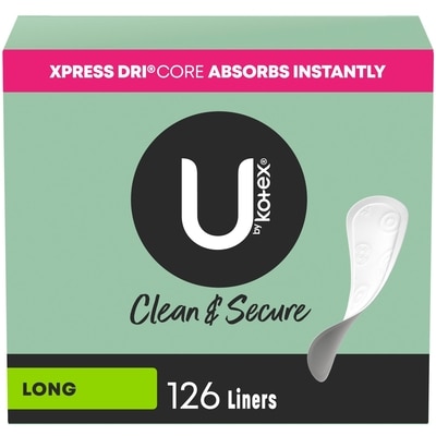 U by Kotex Clean & Secure Panty Liners, Light Absorbency, Long Length, 126 Count 126 ea, $0.10/1ea