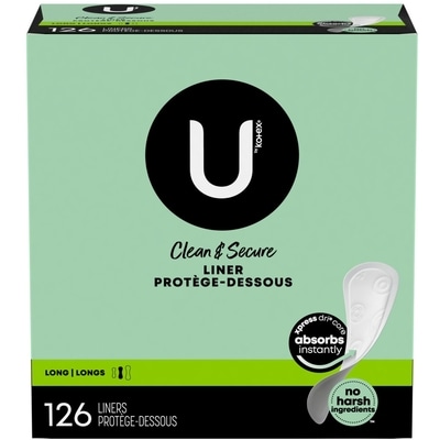 U by Kotex Protège-dessous Clean & Secure, absorption légère, longueur allongée, 126 unités. 126 ea, 0,11 $/1ch