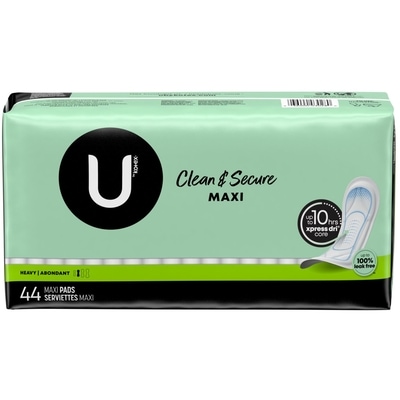 U by Kotex Serviettes maxi Clean & Secure, absorption élevée, 44 unités. 44 ea, 0,25 $/1ch