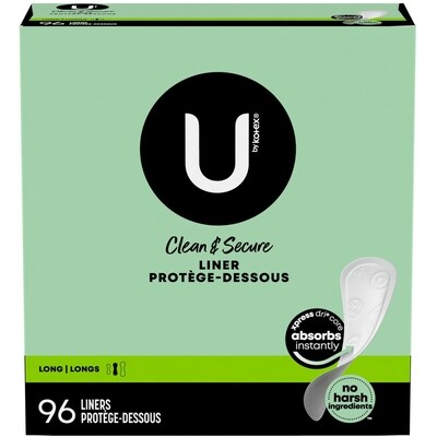 U by Kotex Protège-dessous Clean & Secure, légère, longueur, 96 unités 96 ea, 0,10 $/1ch