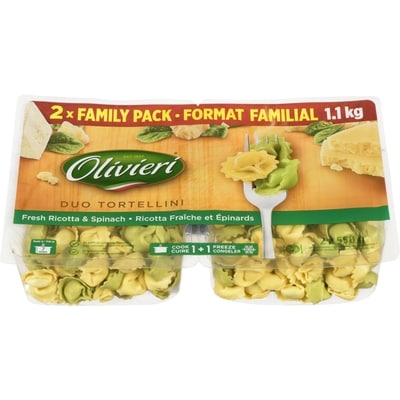 Olivieri Duo Tortellini Fresh Ricotta & Spinach Family Pack 1100 g, $1.18/100g