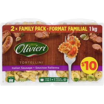 Olivieri Tortellini à la saucisse italienne, format familial   1 kg, 1,30 $/100g