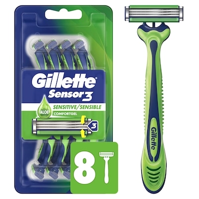 Gillette Sensor3 Sensitive Men'S Disposable Razor, 8 Razors 8 ea, $2.50/1ea
