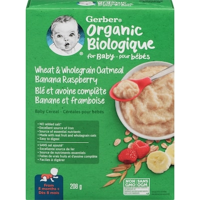 Nestlé Gerber Organic Wheat & Wholegrain Oatmeal Banana Raspberry Cereal 208 g, $3.12/100g