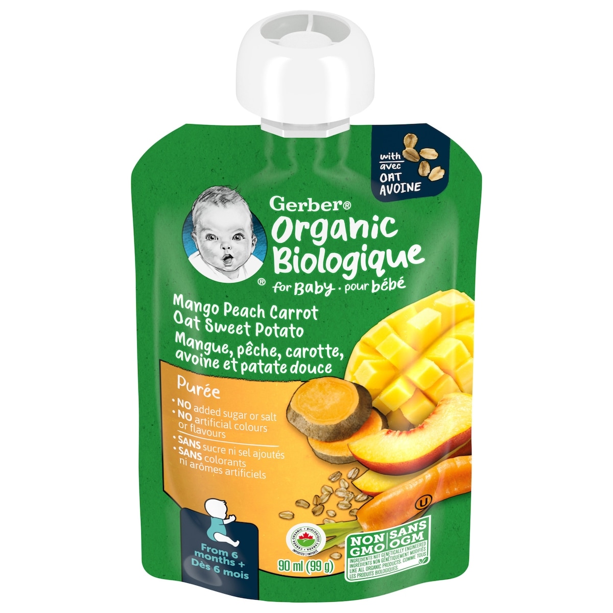 Nestlé Gerber Purée Biologique Mangue Pêche Carotte Patate Avoine 99 g, 2,01 $/100g