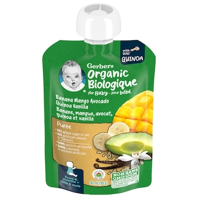 Nestlé Gerber Purée Biologique Banane Mangue Avocat Vanille Quinoa 99 g, 2,01 $/100g