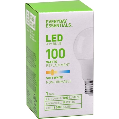 Everyday Essentials LED 100W A19 Soft White, 1 Pack 1 ea, $7.50/1ea