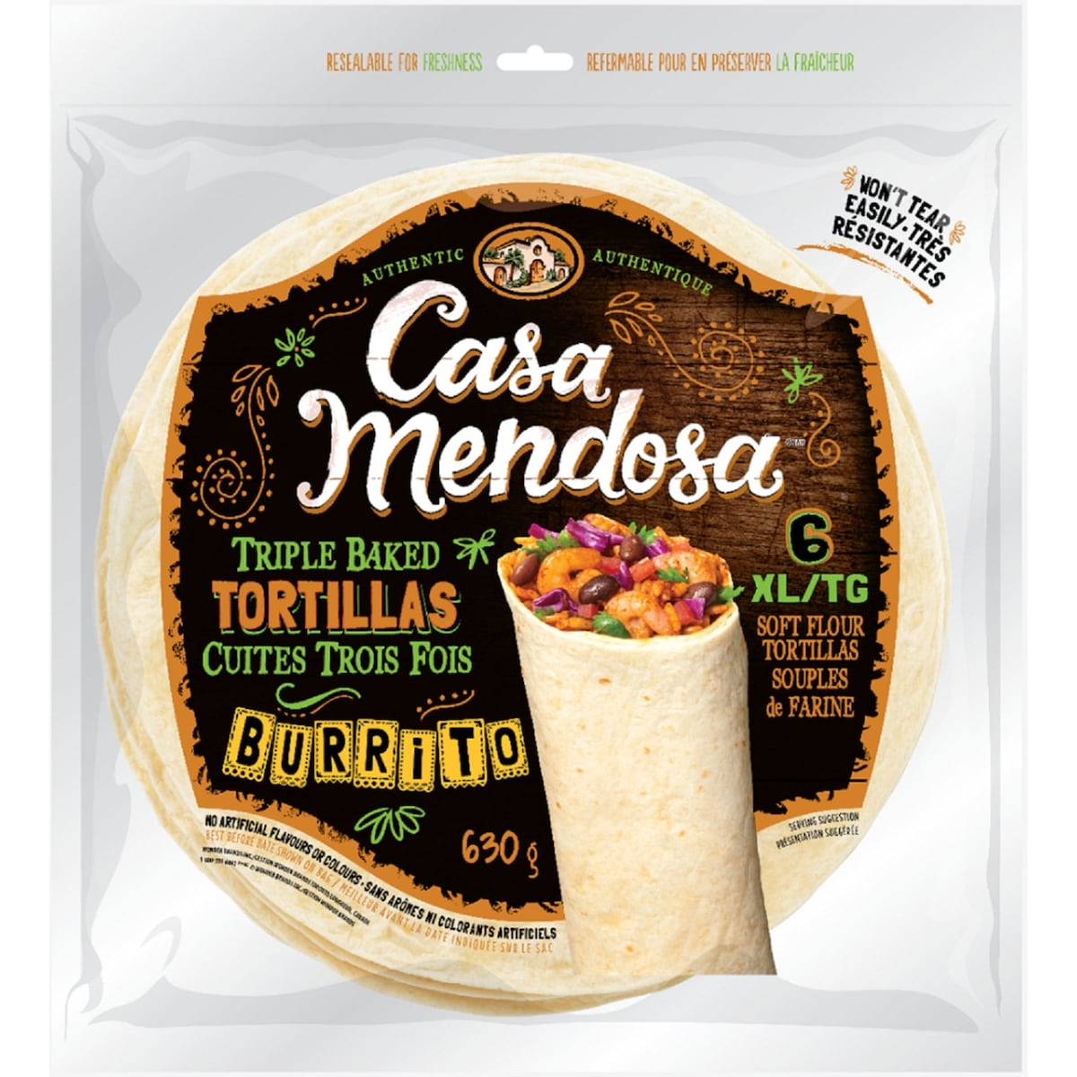 Casa Mendosa Très grandes tortillas à burrito 630 g, 0,87 $/100g