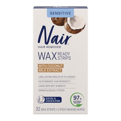 Nair Bandes de cire prêtes à utiliser pour le bikini et les aisselles avec de l’extrait d’huile de lait de noix de coco 32 ea, 0,45 $/1ch