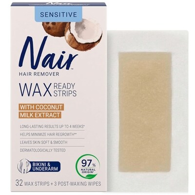 Nair Bandes de cire prêtes à utiliser pour le bikini et les aisselles avec de l’extrait d’huile de lait de noix de coco 32 ea, 0,45 $/1ch