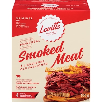 Levitts Smoked Meat Montréal à l’ancienne Levitts, 4 sachets faciles à ouvrir 500 g, 3,40 $/100g