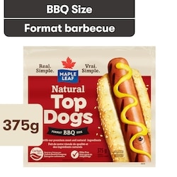 Maple Leaf Natural Top Dogs BBQ Hot Dogs 375 g, $1.06/100g