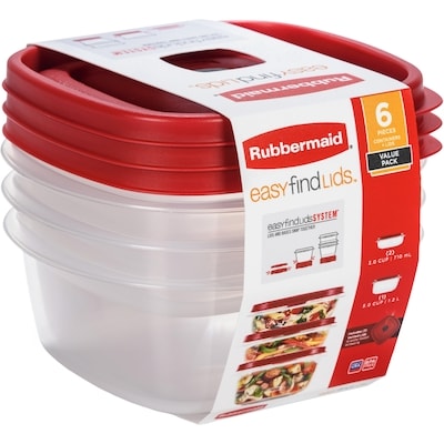 Rubbermaid Vented EasyFindLids Food Storage Containers, Racer Red, 6-Piece Value Pack 1 ea, $4.33/1ea