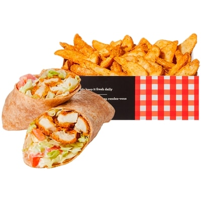 null Crispy Chicken Wrap & Potato Wedges (After 11am) 415 g, $1.93/100g