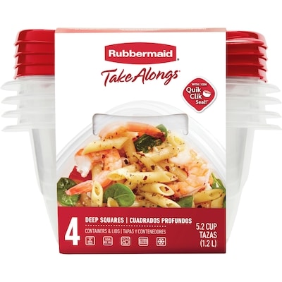 Rubbermaid Boîtes de conservation carrées pour aliments TakeAlongs, rouge rubis, lot de 4 1 ea, 1,50 $/1ch