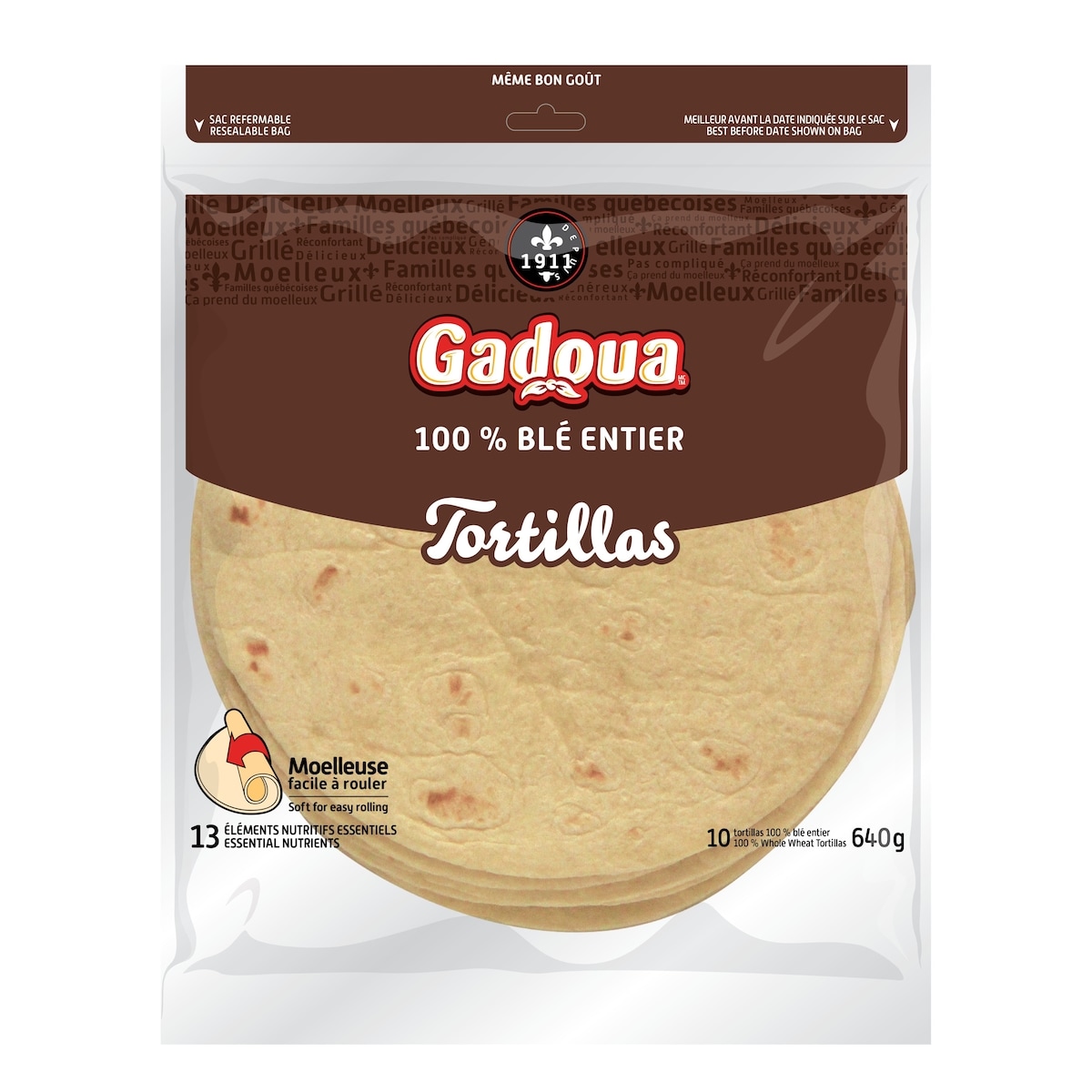 Gadoua Whole Wheat Large Tortillas 640 g, $0.86/100g