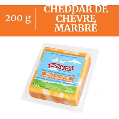 Woolwich Fromage cheddar de chèvre marbré 200 g, 5,50 $/100g