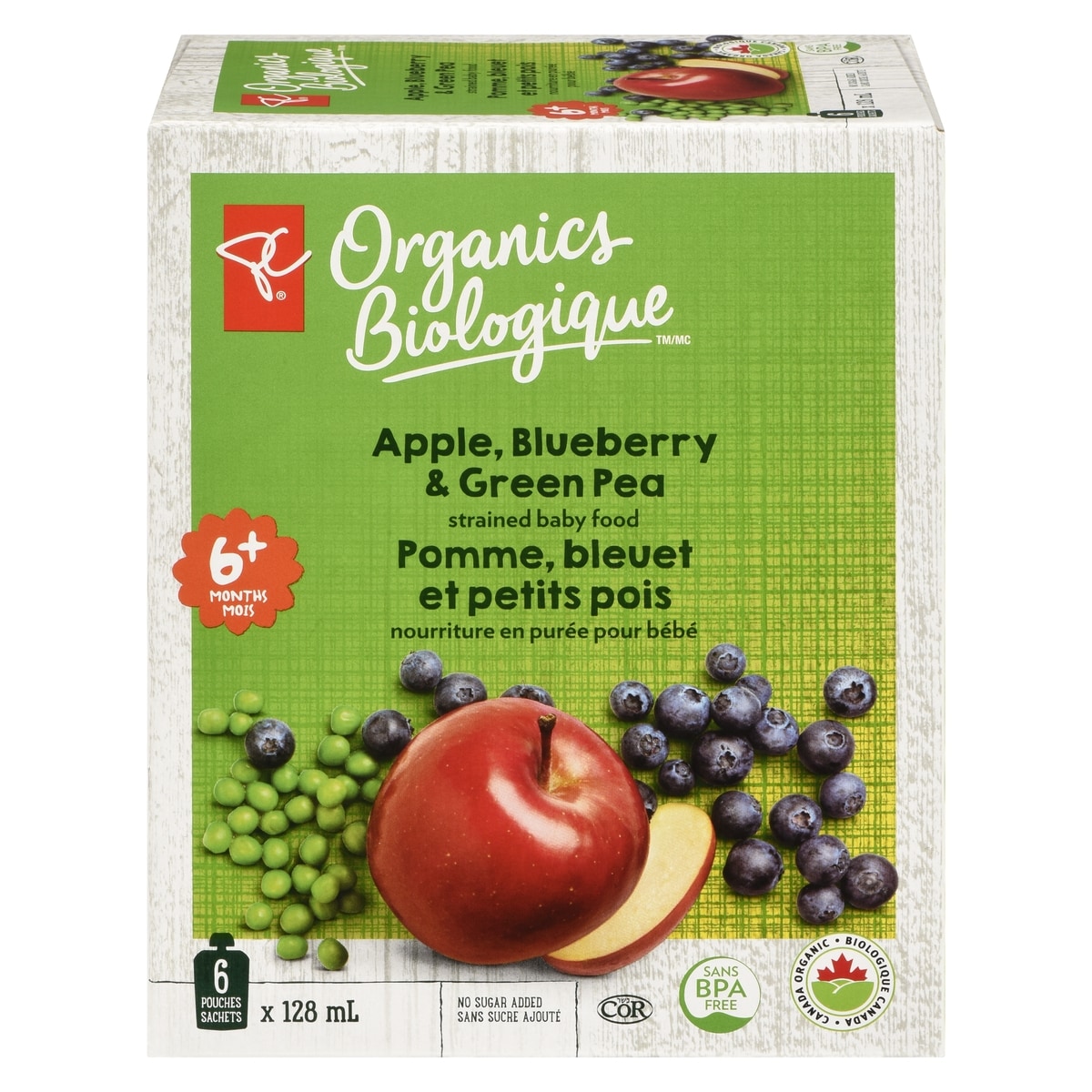 PC Biologique Pommes, Bleuets Et Pois Verts 6x768.0 ml, 0,91 $/100ml