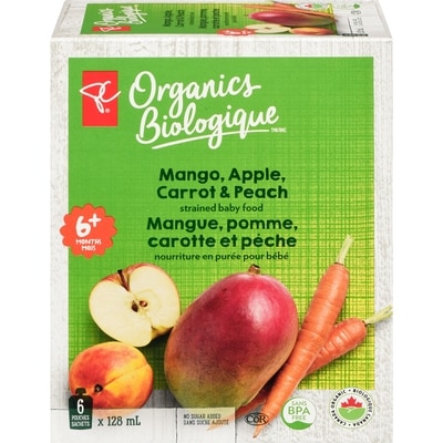 PC Biologique Mangue, Pomme, Carotte Et Pêche 6x128.0 ml, 0,91 $/100ml