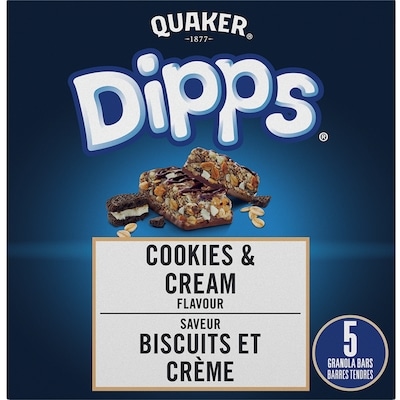 Quaker Dipps Cookies and Cream Flavour Granola Bars 150 g, $2.00/100g