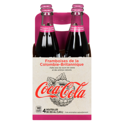Coca-Cola Bouteille en verre Coca-Cola aux framboises de la Colombie-Britannique, emballage de 4 4x355.0 ml, 0,55 $/100ml