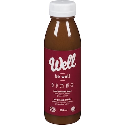 Well Cold Pressed Juice Be Well   333 ml, $1.80/100ml