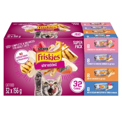 Purina Friskies Shredded Poultry and Fish Combo Variety Pack, Wet Cat Food 4.99 kg, $0.62/100g